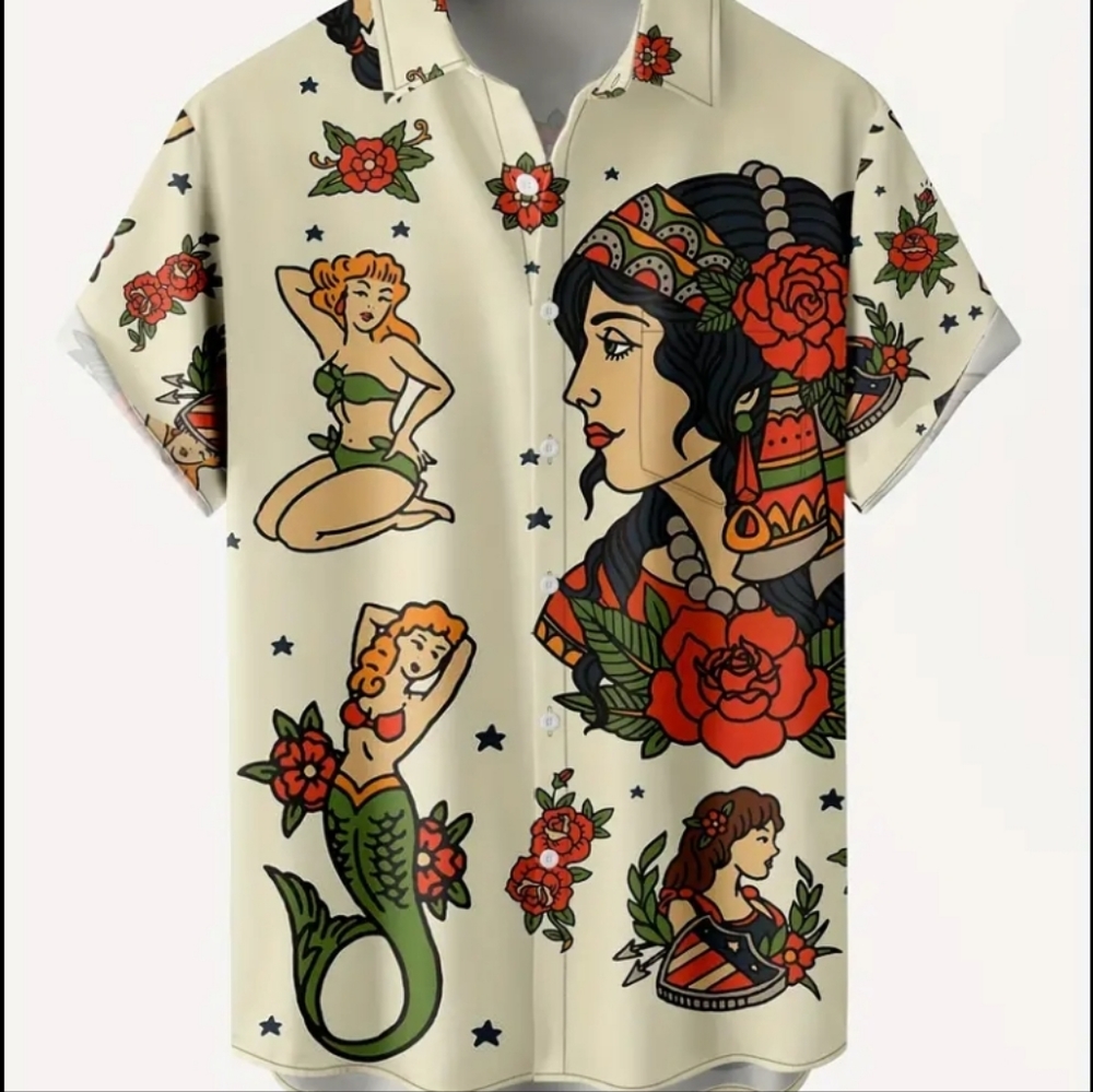 American Trad Tattoo Print Button Up